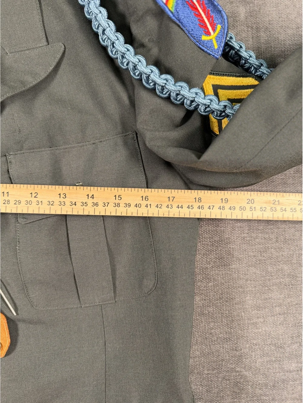 Vintage Military Dress Jacket with Berlin Patch and Blue Cord